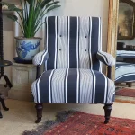 F103 1 howard style open armchair antique ticking fabric hermitage antiques devon F103 1 howard style open armchair antique ticking fabric hermitage antiques devon